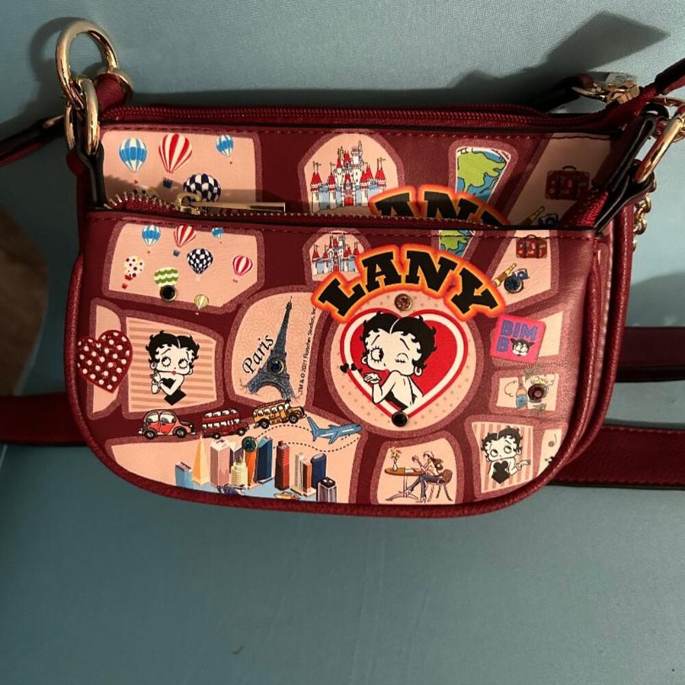 Betty Boop 2 Pouch Crossbody Purse - LANY  Canvas NWT